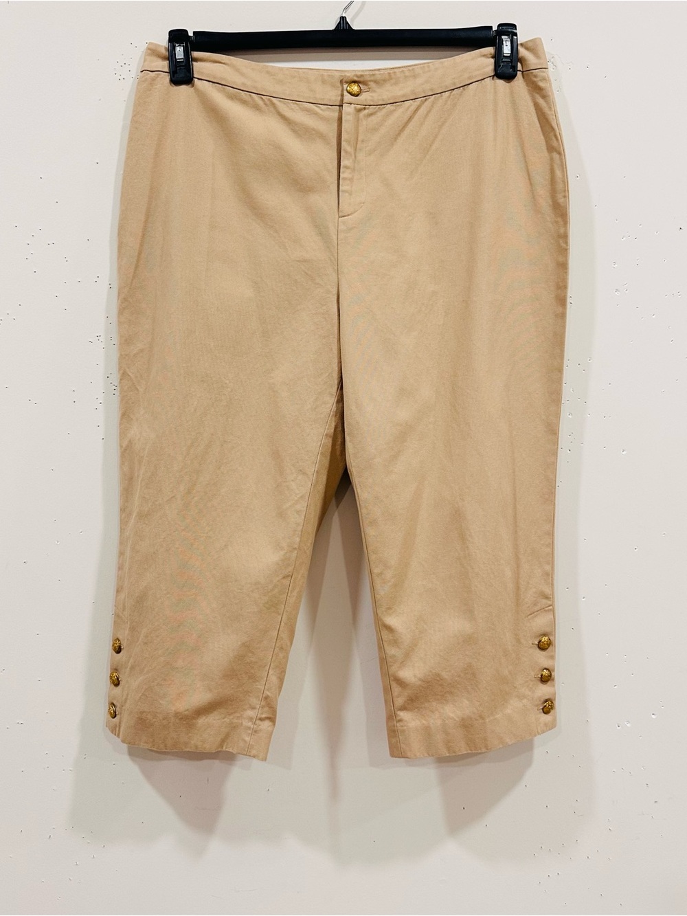 Lauren Ralph Lauren Women's 14W Capri Pants Beige Khaki 100% Cotton Gold Button